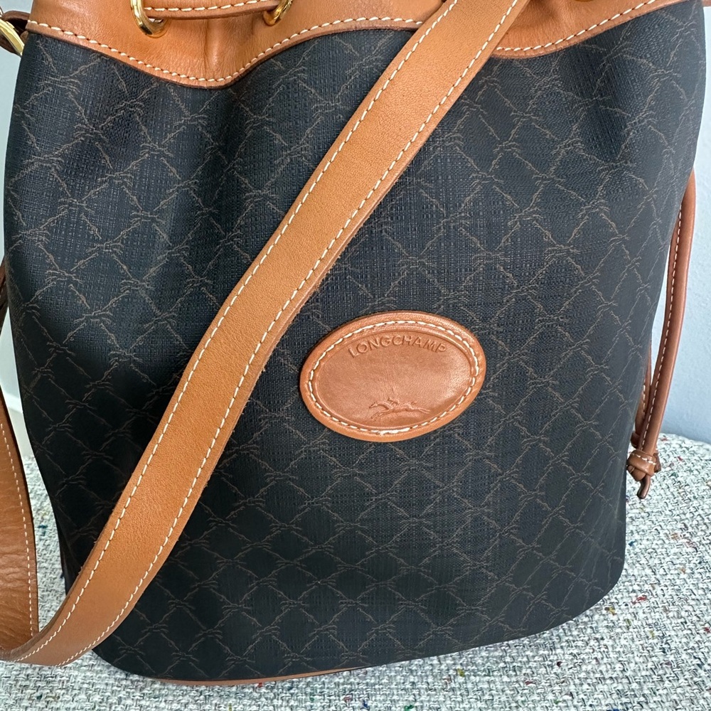 Longchamp Black and Tan Shoulder Bag